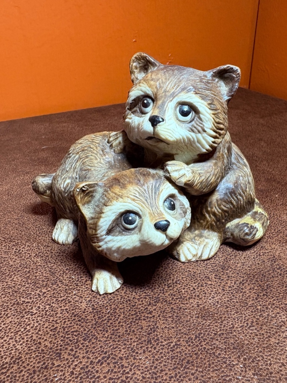 Homco Brown and Cream Racoons Animal Figurines
